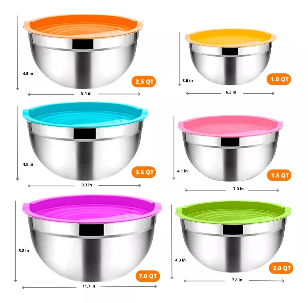 Set 7 Bowls de Cocina - Acero Inoxidable